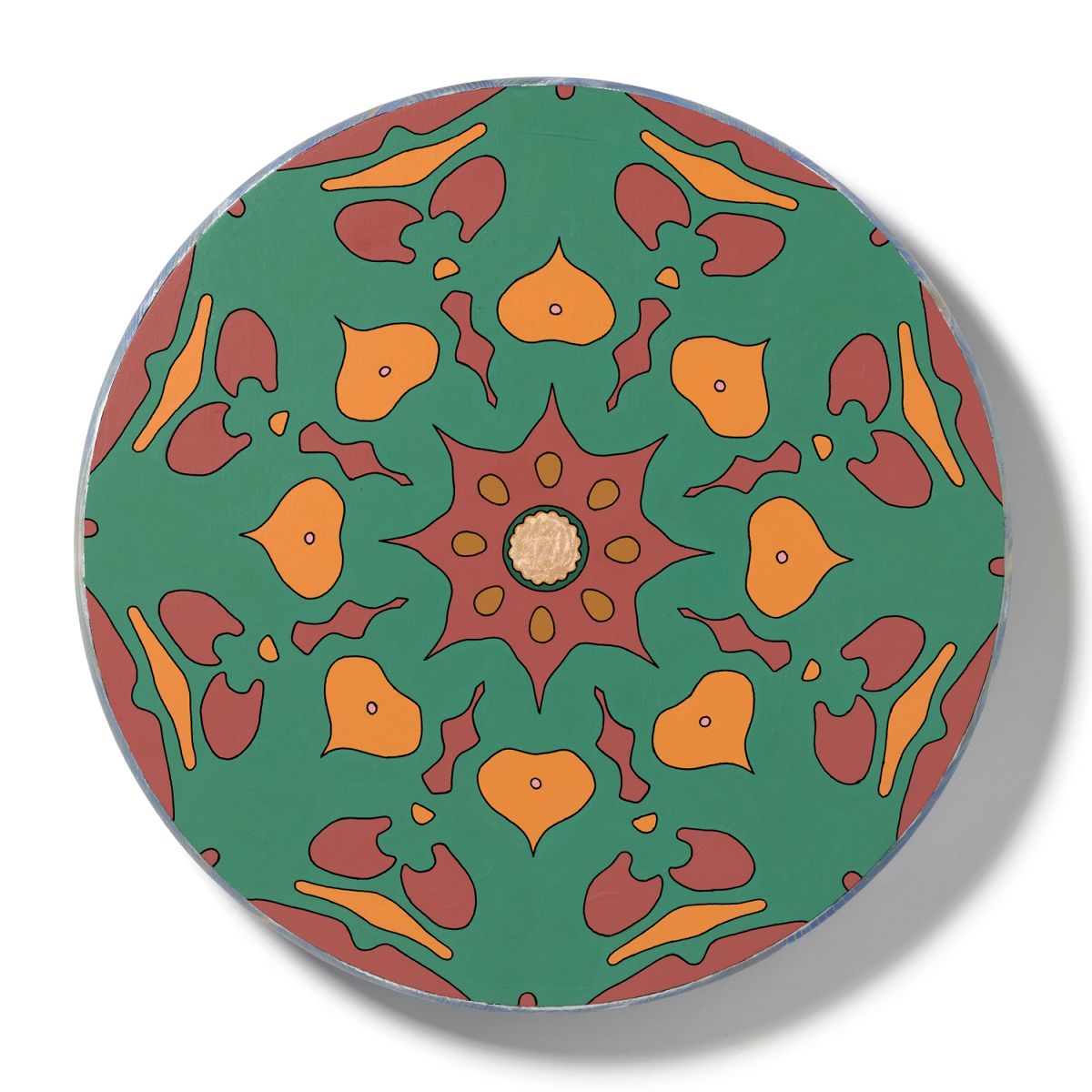 <br/>Topgallant Bedrock, 2023<br/>18" diameter<br/>acrylic, opaque marker and glitter on wood